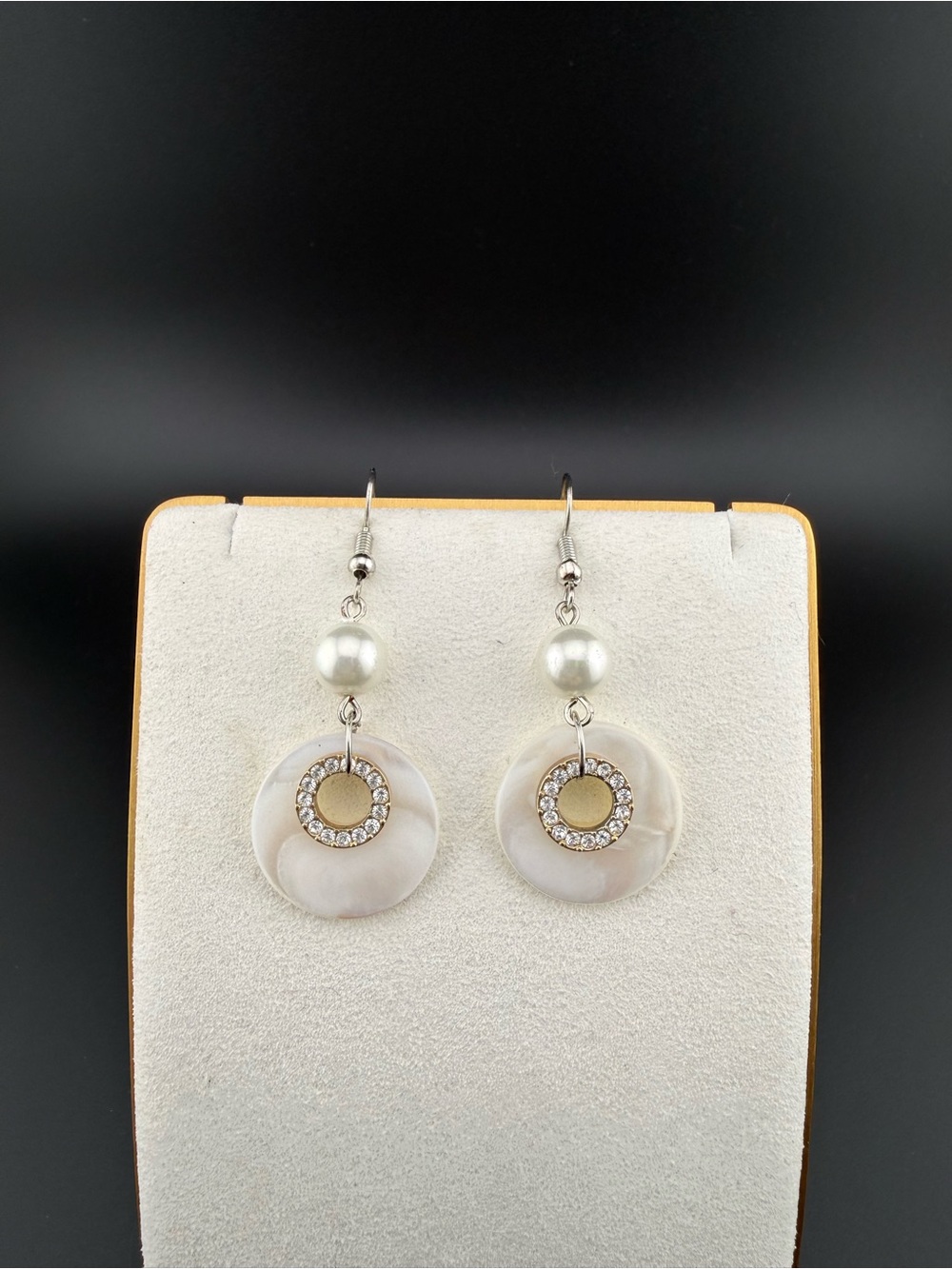Pearl and Mother-of-Pearl Drop Earrings with Crystal Circle with Zirconia